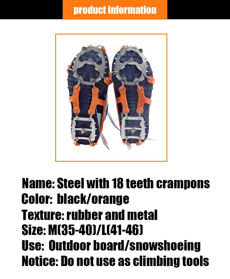 18 Teeth Ice Climbing Crampons Manganese Steel Shoe Covers