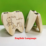 Wooden Baby Tooth Box English /Spanish /Portuguese Milk Teeth Umbilical Organizer Storage