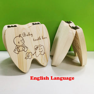 Wooden Baby Tooth Box English /Spanish /Portuguese Milk Teeth Umbilical Organizer Storage