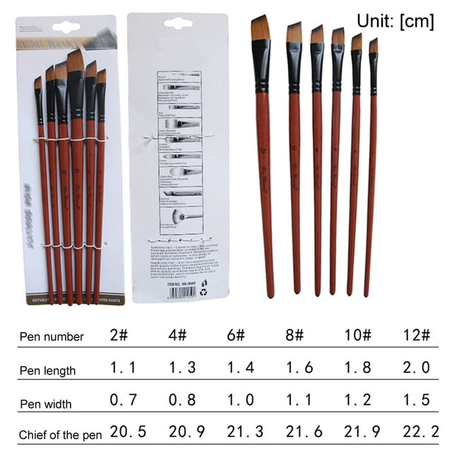 6 Pcs Painting Craft Artist Paint Brushes Set