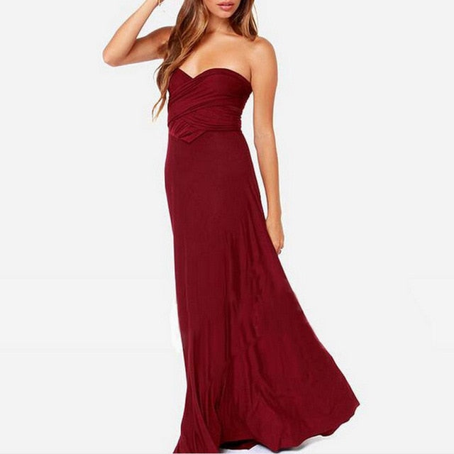 Sexy Women Multiway Wrap Convertible Red Long Dress