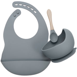 BPA Free Baby Silicone Tableware, Flexible Saliva Bib, Sucker Bowl And Spoon For Children