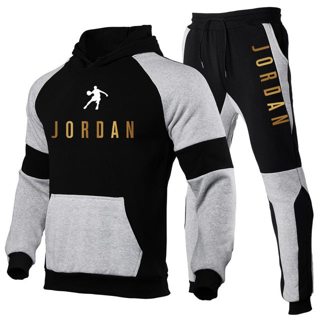 Men Fashion Cotton Sweater Hoodie + Sports  Pants Two Pieces Tracksuits