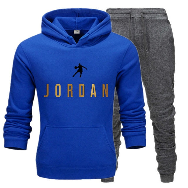 Men Fashion Cotton Sweater Hoodie + Sports  Pants Two Pieces Tracksuits