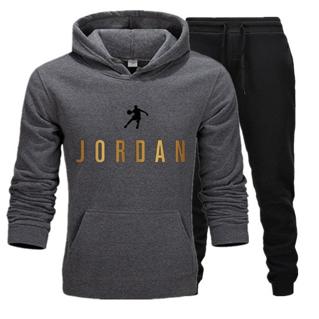 Men Fashion Cotton Sweater Hoodie + Sports  Pants Two Pieces Tracksuits