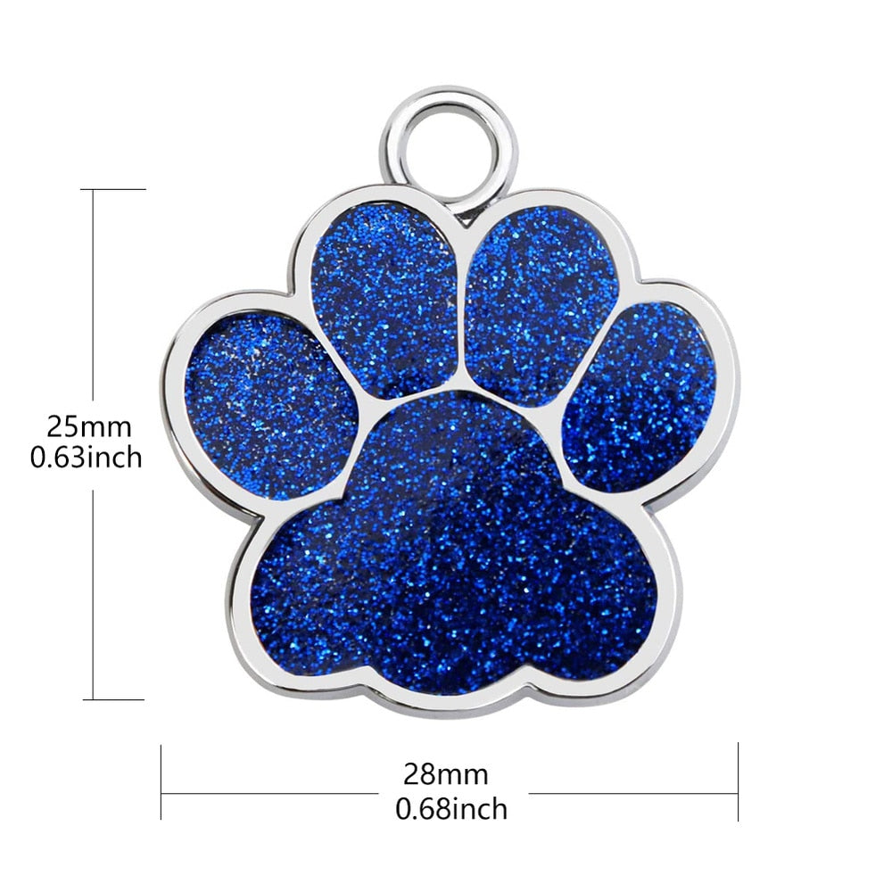 Personalized Dog Cat Engraved Pet ID Name Collar Tag  Paw Glitter Pendant