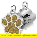 Personalized Dog Cat Engraved Pet ID Name Collar Tag  Paw Glitter Pendant