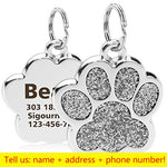 Personalized Dog Cat Engraved Pet ID Name Collar Tag  Paw Glitter Pendant