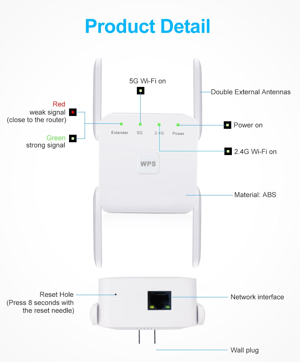 Wi-Fi Repeater Wireless Wi-Fi Extender Wi-Fi Amplifier Long Range Wi-Fi Signal Booster