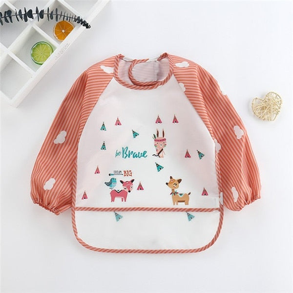 Baby Toddler Long Sleeve Scarf Waterproof Art Smock Feeding Burp Bib