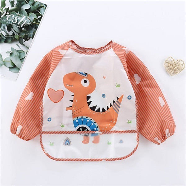 Baby Toddler Long Sleeve Scarf Waterproof Art Smock Feeding Burp Bib