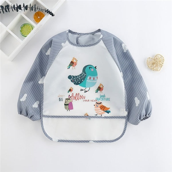 Baby Toddler Long Sleeve Scarf Waterproof Art Smock Feeding Burp Bib