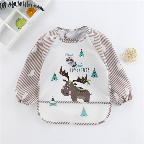 Baby Toddler Long Sleeve Scarf Waterproof Art Smock Feeding Burp Bib