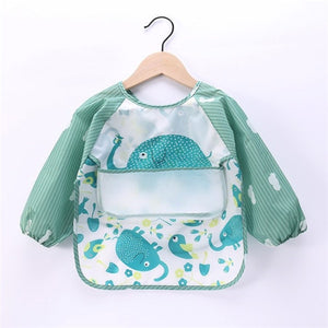 Baby Toddler Long Sleeve Scarf Waterproof Art Smock Feeding Burp Bib