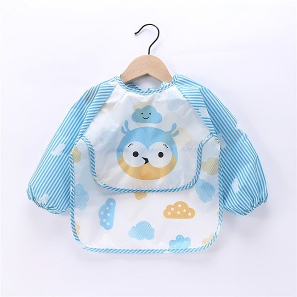 Baby Toddler Long Sleeve Scarf Waterproof Art Smock Feeding Burp Bib