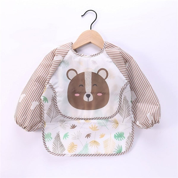 Baby Toddler Long Sleeve Scarf Waterproof Art Smock Feeding Burp Bib