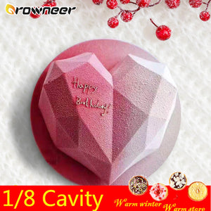 1/8 Cavity 3D Diamond Love Heart Shape Mold Silicone Cake Decorator