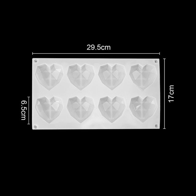 1/8 Cavity 3D Diamond Love Heart Shape Mold Silicone Cake Decorator