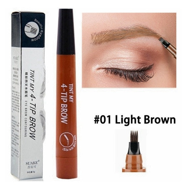 Waterproof 4 Fork Tip Cosmetic Long Lasting Natural Dark Brown Liquid Eye Brow Pencil