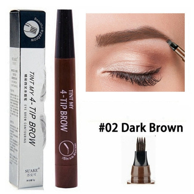 Waterproof 4 Fork Tip Cosmetic Long Lasting Natural Dark Brown Liquid Eye Brow Pencil