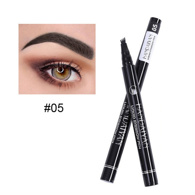 Waterproof 4 Fork Tip Cosmetic Long Lasting Natural Dark Brown Liquid Eye Brow Pencil