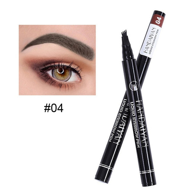 Waterproof 4 Fork Tip Cosmetic Long Lasting Natural Dark Brown Liquid Eye Brow Pencil