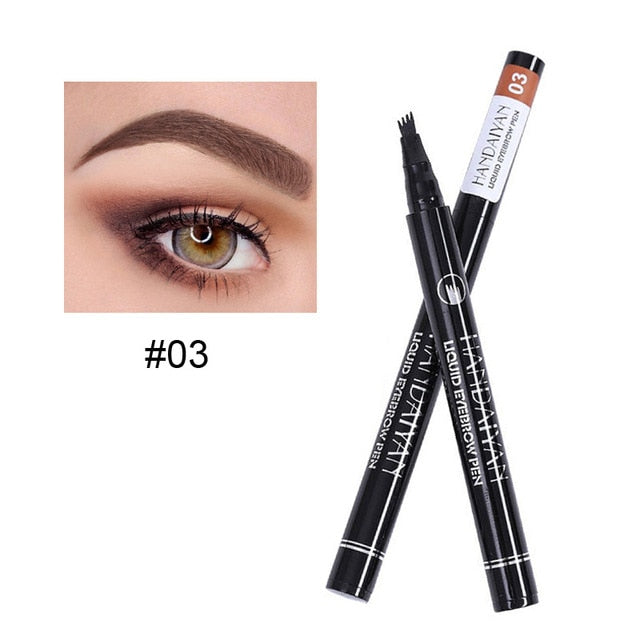 Waterproof 4 Fork Tip Cosmetic Long Lasting Natural Dark Brown Liquid Eye Brow Pencil