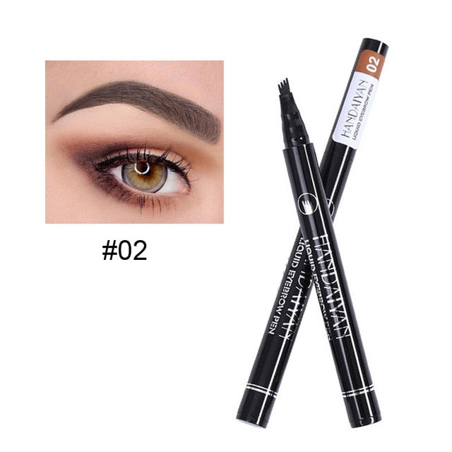 Waterproof 4 Fork Tip Cosmetic Long Lasting Natural Dark Brown Liquid Eye Brow Pencil