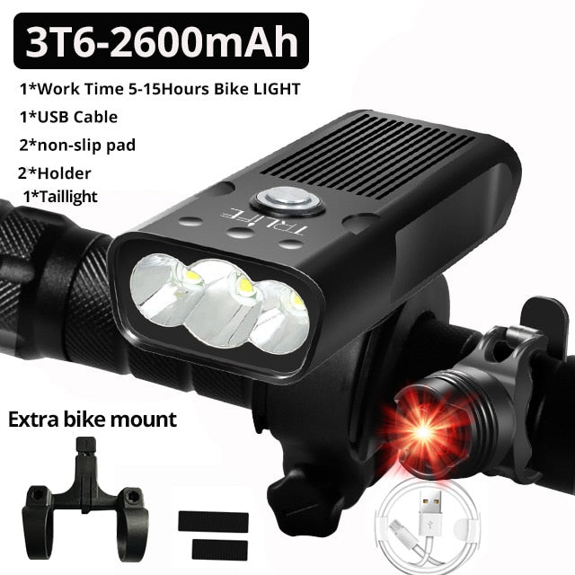 10000mAh USB Rechargeable 3000 Lumens LED Super Bright Bike Headlight