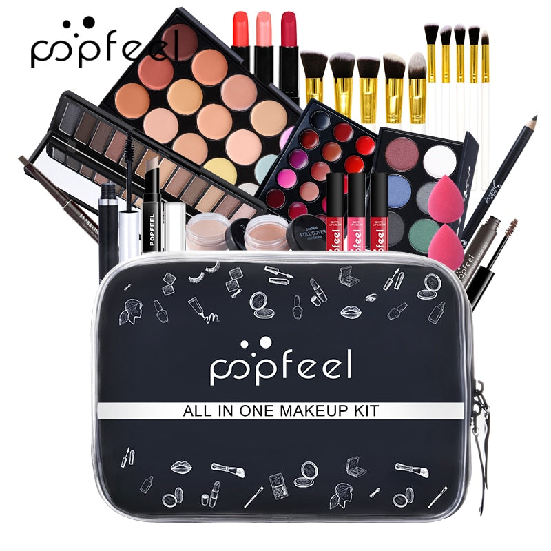 All In One Makeup Kit(Eyeshadow, Lip Gloss, Lipstick, Brushes, Eyebrow, Concealer)Beauty Cosmetic Bag