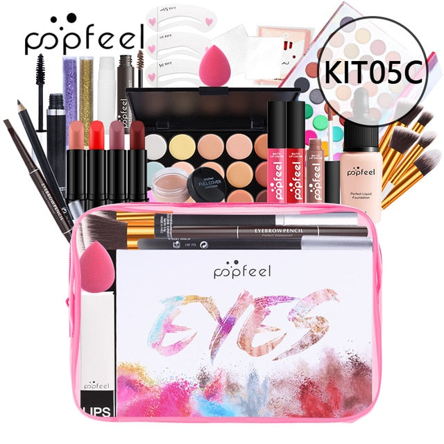 All In One Makeup Kit(Eyeshadow, Lip Gloss, Lipstick, Brushes, Eyebrow, Concealer)Beauty Cosmetic Bag