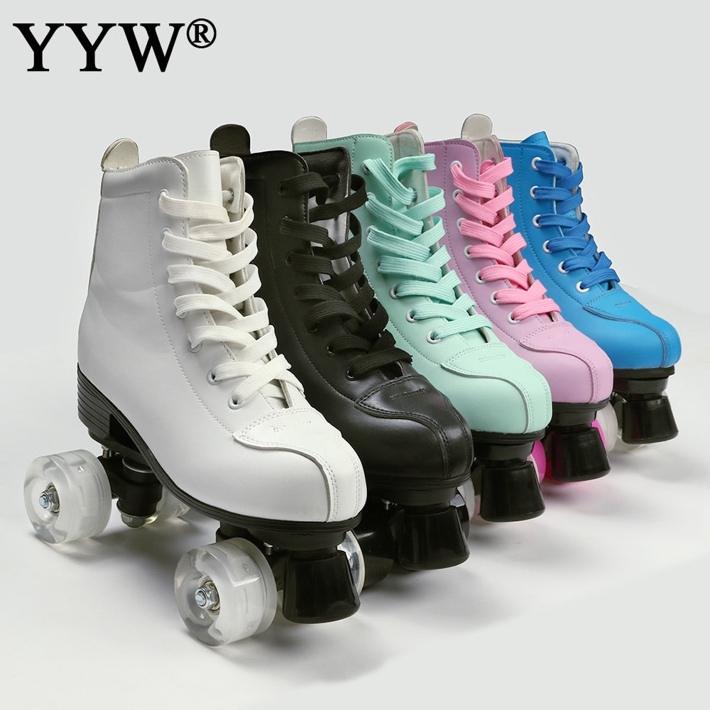 4 Wheels PU Microfiber Roller Skates Skating Shoes