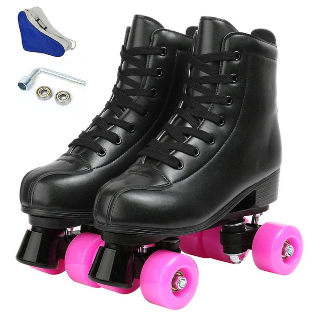 4 Wheels PU Microfiber Roller Skates Skating Shoes