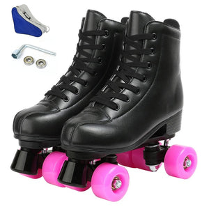 4 Wheels PU Microfiber Roller Skates Skating Shoes