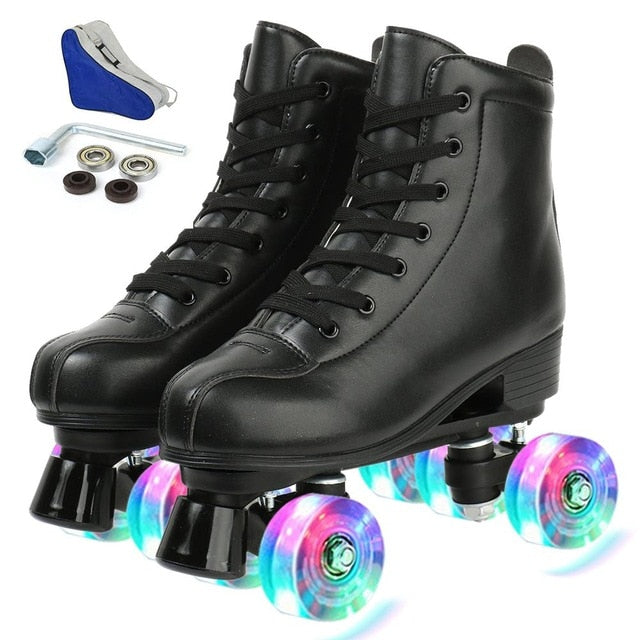 4 Wheels PU Microfiber Roller Skates Skating Shoes