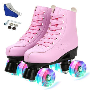 4 Wheels PU Microfiber Roller Skates Skating Shoes