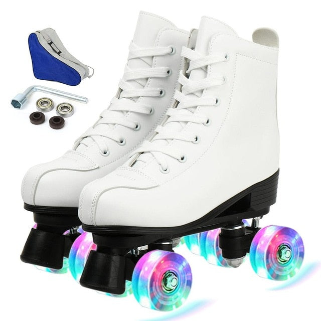 4 Wheels PU Microfiber Roller Skates Skating Shoes