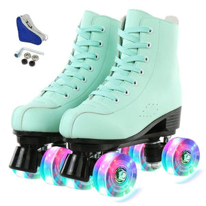 4 Wheels PU Microfiber Roller Skates Skating Shoes