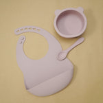 BPA Free Baby Silicone Tableware, Flexible Saliva Bib, Sucker Bowl And Spoon For Children