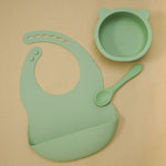 BPA Free Baby Silicone Tableware, Flexible Saliva Bib, Sucker Bowl And Spoon For Children