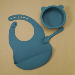 BPA Free Baby Silicone Tableware, Flexible Saliva Bib, Sucker Bowl And Spoon For Children