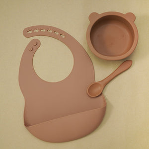 BPA Free Baby Silicone Tableware, Flexible Saliva Bib, Sucker Bowl And Spoon For Children