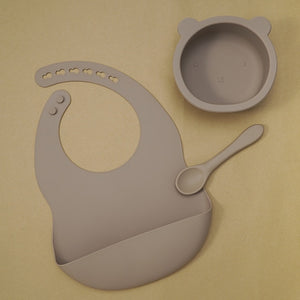 BPA Free Baby Silicone Tableware, Flexible Saliva Bib, Sucker Bowl And Spoon For Children