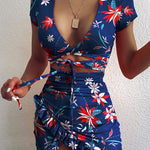 Floral Print Fashion Tie Up Wrap Ruffles Sundress