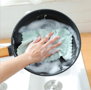 1/5pcs Double-layer Absorbent Microfiber Non-stick Oil  Kitchen Dish Cleaning Cloth