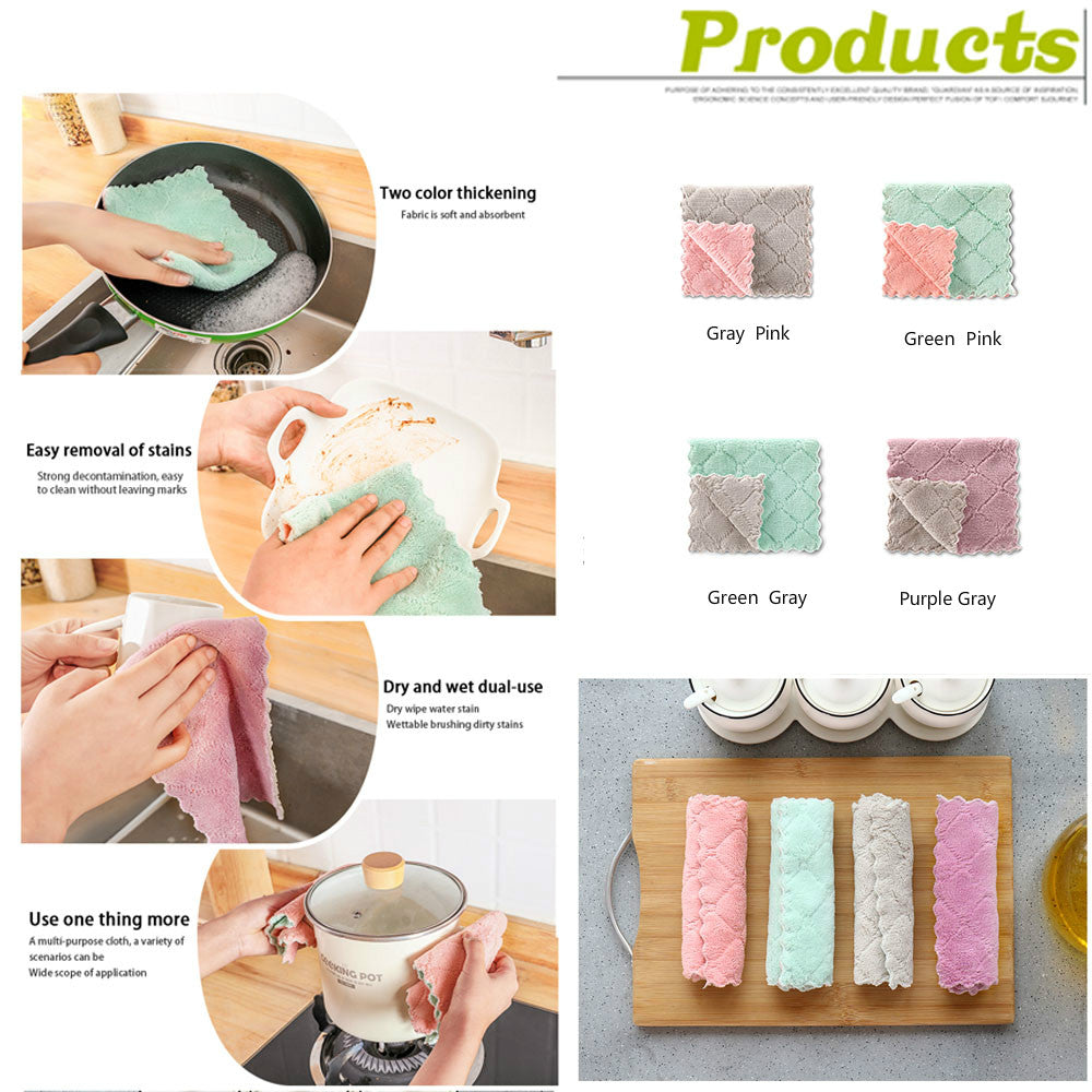 1/5pcs Double-layer Absorbent Microfiber Non-stick Oil  Kitchen Dish Cleaning Cloth