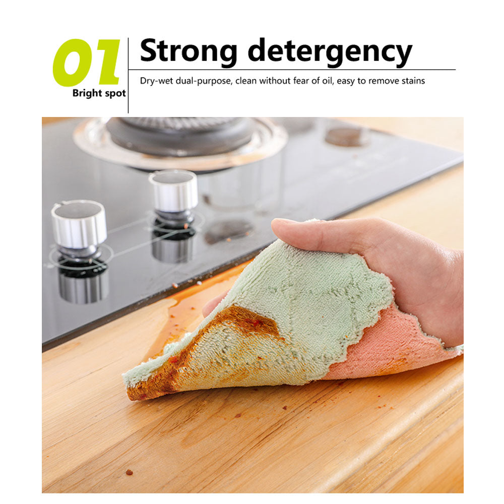 1/5pcs Double-layer Absorbent Microfiber Non-stick Oil  Kitchen Dish Cleaning Cloth