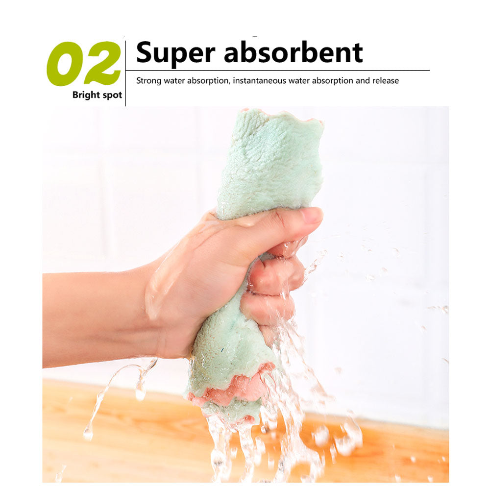 1/5pcs Double-layer Absorbent Microfiber Non-stick Oil  Kitchen Dish Cleaning Cloth