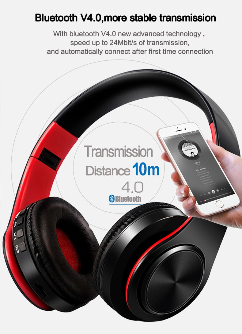 HIFI Music Stereo Bluetooth Headphone, Support SD Card with Mic