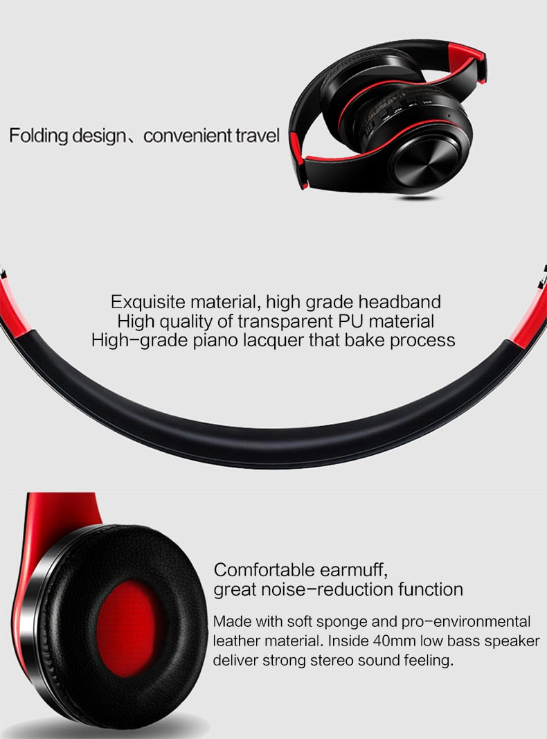 HIFI Music Stereo Bluetooth Headphone, Support SD Card with Mic